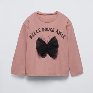 Zara Toddler Girls Long Sleeve Dotted Mesh Butterfly Appliqué Shirt Size 3